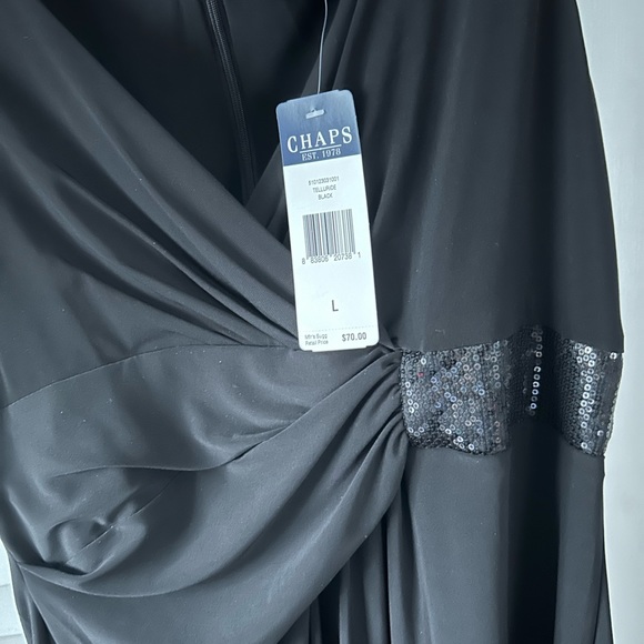 NWT CHAPS LITTLE BLACK DRESS WITH RHINESTONE WAIST SIZE L. Great for holidays! - Picture 3 of 10